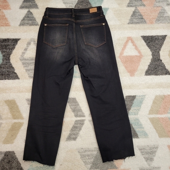 Judy Blue High Waisted Destroyed Hem Cropped Straight Leg Jeans - Picture 7 of 8